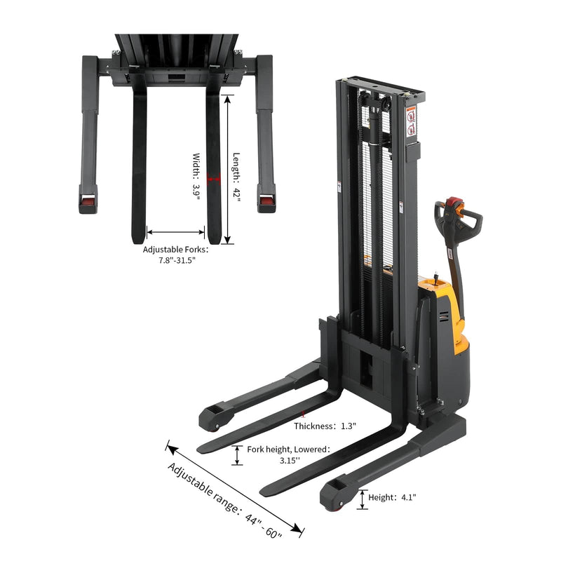 Apollolift Powered Forklift Full Electric Walkie Stacker 3300lbs Cap. Straddle Legs. 98" lifting A-3022 - Backyard Provider