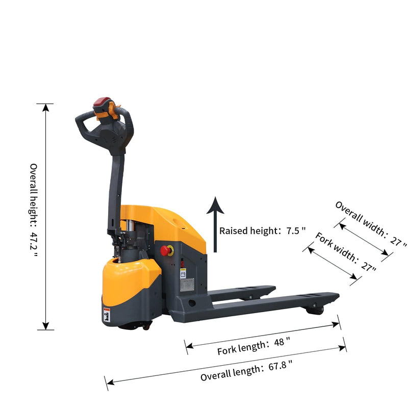 Apollolift Full Electric Pallet Jack With Emergency Key Switch 4400lbs Cap. 48" x27" - A-1030 - Backyard Provider