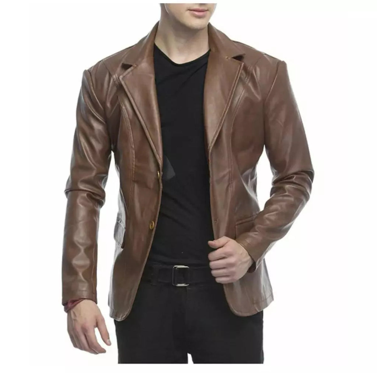 Dark Brown Leather Blazer For Men